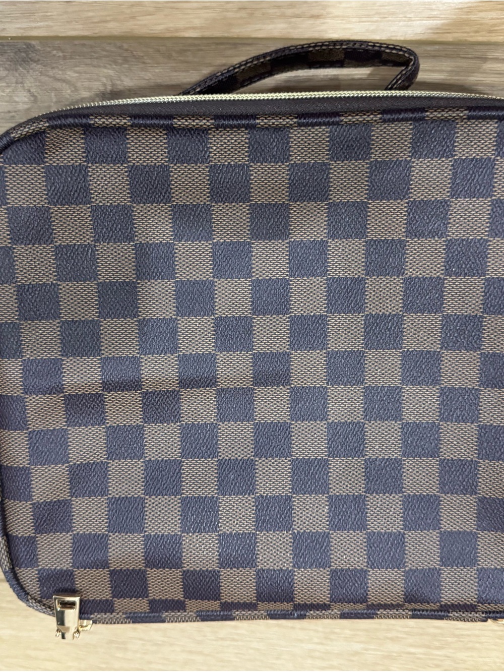 Checked Cosmetic Travel Case - Brown/Black